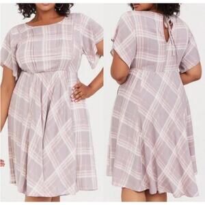 Torrid Lilac Purple & Blush Pink Plaid Challis Skater Dress Womens size 1